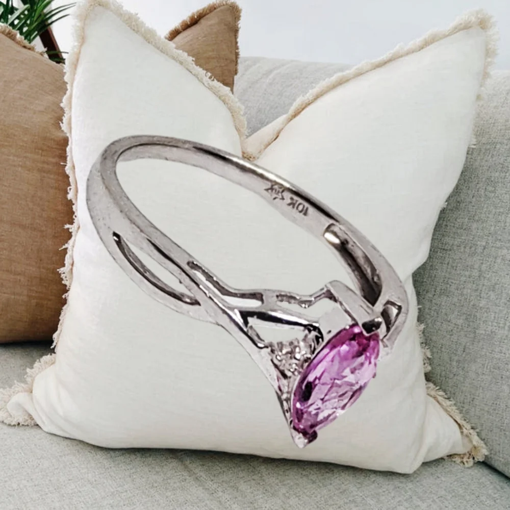 Solid 10K Gold Engagement Ring with Pink Sapphire Gemstone and small Diamonds
